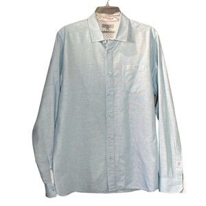 Ted Baker London Men’s Remark Linen Blend Button Down Shirt Blue